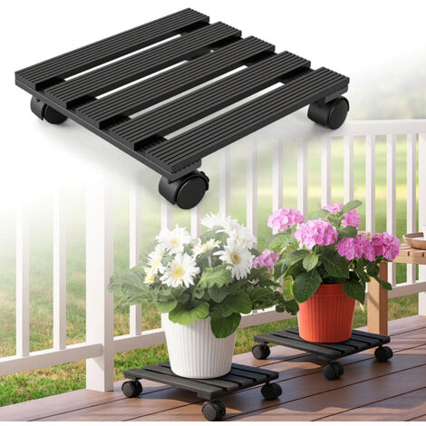 Jiubiaz Lote 3x Soporte para Plantas WPC Cuadrado 30 cm, Gris, Ruedas para Macetas, Carro para Plantas, Capacidad 80 kg