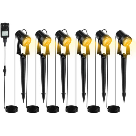 Jiubiaz Lote de 6 focos LED para jardín con estaca, focos para jardín con enchufe estanco IP65, blanco cálido