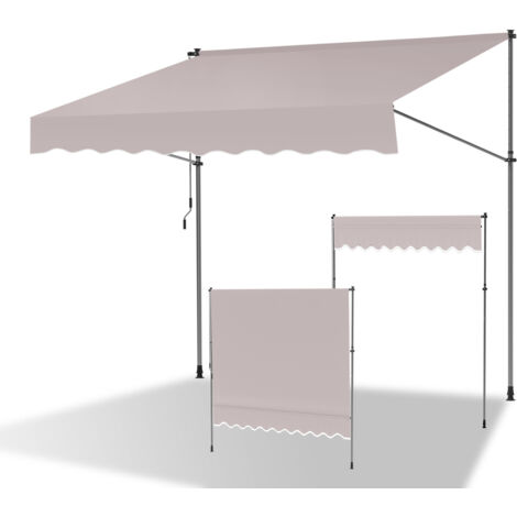 Jiubiaz Markise Klemmmarkise Balkonmarkise Beige mit Handkurbel ohne Bohren Sonnenschutz UV-Schutz und wasserfestund höhenverstellbar 400cm