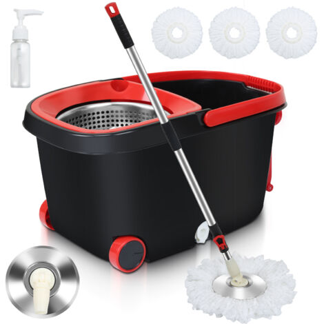 Jiubiaz Mop tradizionale Kit superiore con secchio dotato di strizzatore manuale a 3 teste Microfibre in dotazione Risultato pulito e brillante