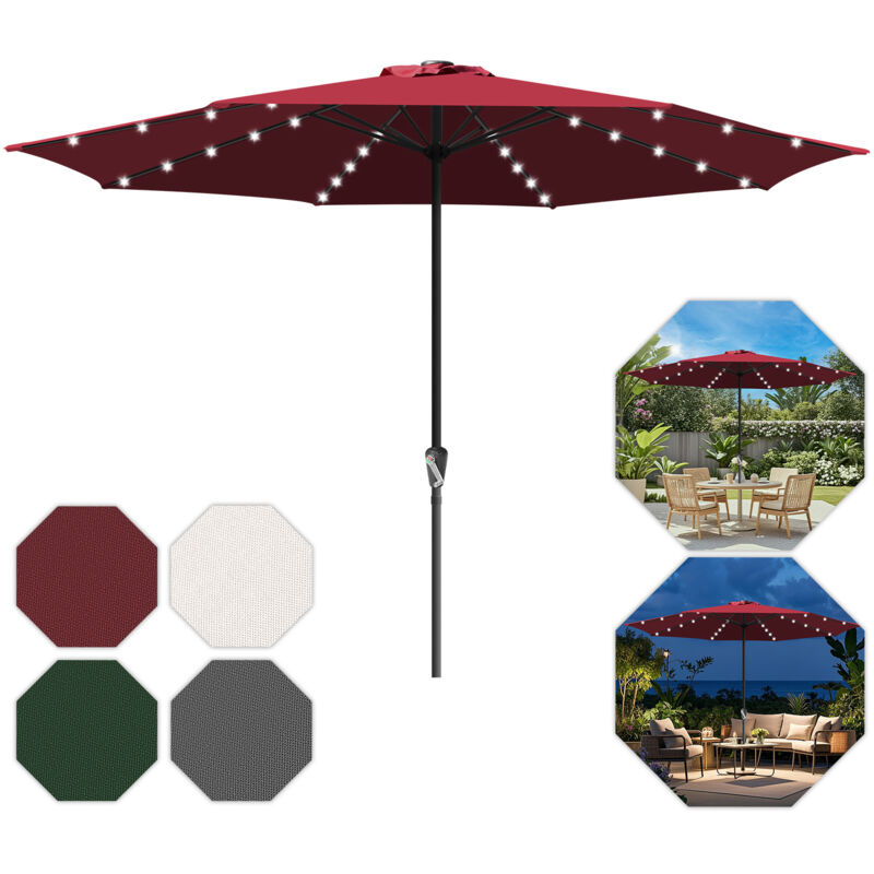 Jiubiaz Parasol 3,5 m avec éclairage LED – Parasol de jardin lumineux pour terrasse, rouge
