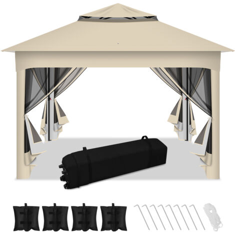 Jiubiaz Pergola pieghevole da giardino 3,3x3,3x2,7M beige con zanzariera