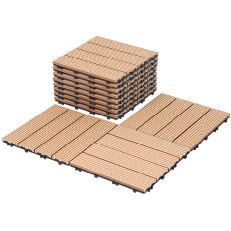 Jiubiaz Piastrelle da giardino in legno composito ad incastro WPC, beige, 30 x 30 cm, confezione da 33