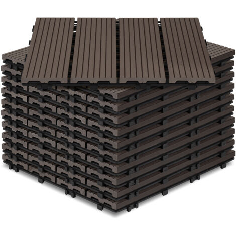Jiubiaz Piastrelle in WPC 30x30 cm per terrazza e balcone da 1 mq, piastrella a clic, marrone scuro, 11 pezzi
