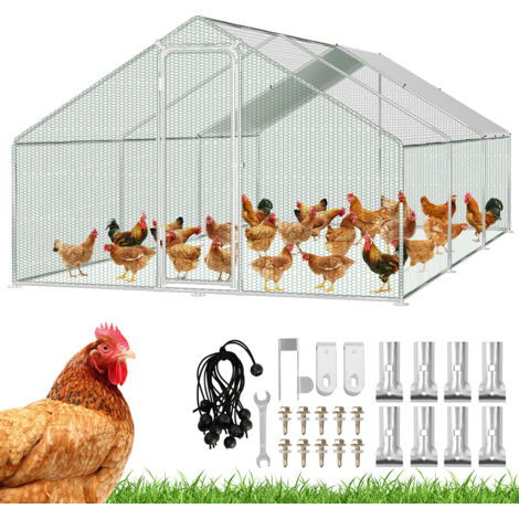 Jiubiaz Pollaio 3×6×2 m – Recinto per piccoli animali, voliera esterna, gabbia per polli in acciaio zincato con porta