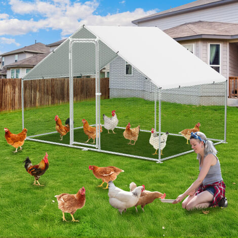Jiubiaz Poulailler 3×2×2 m – Enclos pour petits animaux, volière extérieure, cage à poules en acier galvanisé avec porte