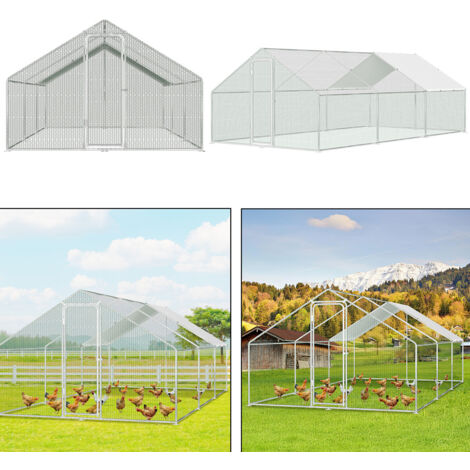 Jiubiaz Poulailler 3×6×2 m – Enclos pour petits animaux, volière extérieure, cage à poules en acier galvanisé