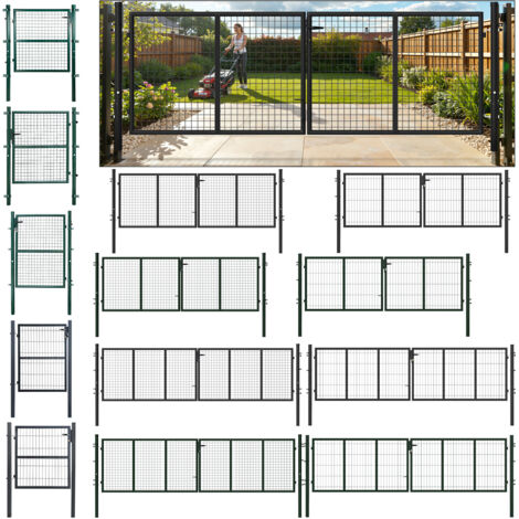 Jiubiaz Puerta de jardín de acero verde con tubo redondo, 350 x 100 cm