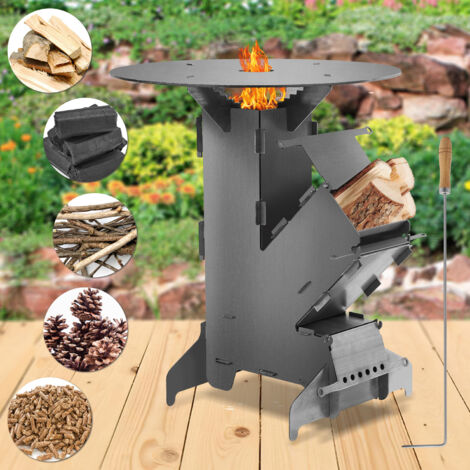 Jiubiaz Raketenofen mit Grillpfanne, Campingkocher für Holz Camping Reisen Picknick Jagd