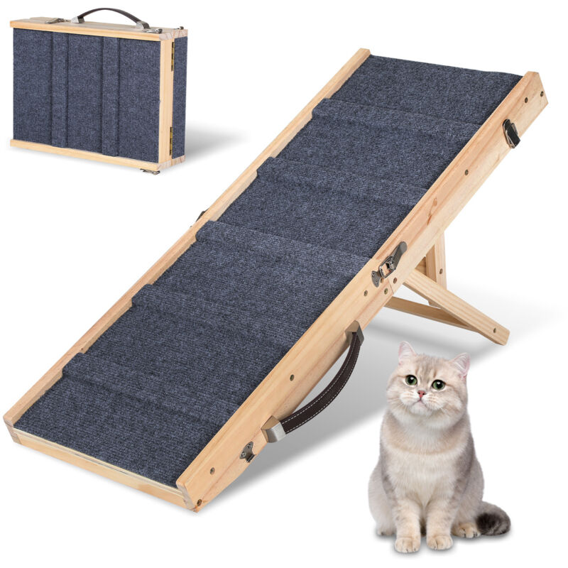 Jiubiaz Rampe pour chien pliable en bois, Rampe pour animaux domestiques 4 niveaux Réglable de 19,5 cm à 41 cm