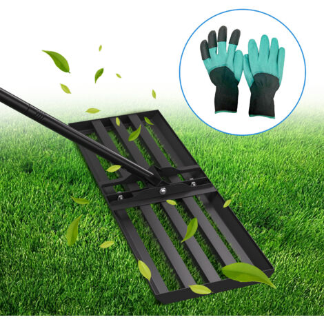 Jiubiaz Râteau de Nivellement Pelouse 75 x 25 cm – Raclette à Gazon en Acier Noir, Manche Extensible 2 m, Racloir Polyvalent Jardin