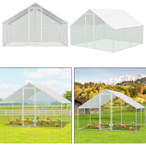 Jiubiaz Recinto para gallinas con valla metálica de 3 x 3 x 2 m, para pollos, con cerradura de seguridad y tela PE impermeable