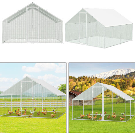 Jiubiaz Recinto para gallineros con parque vallado de 3 x 3 x 2 m, 9 m², acero galvanizado, techo sombreado de PE, jaula, parque, recinto para animales
