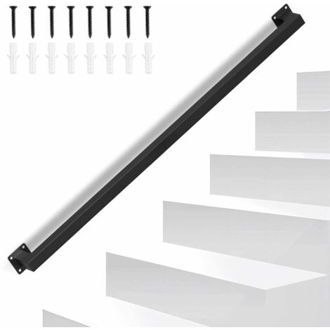 Jiubiaz Ringhiera per scala a muro Corrimano per scala nero  Rivestimento parapetto Lunghezza 100 cm Realizzato in metallo Interno Esterno