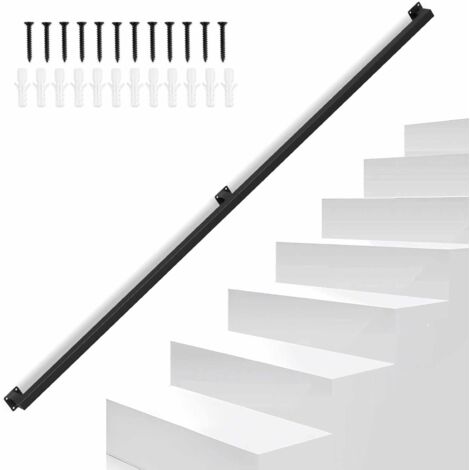 Jiubiaz Ringhiera per scala a muro Corrimano per scala nero  Rivestimento ringhiera Lunghezza 200 cm Realizzato in metallo Interno Esterno