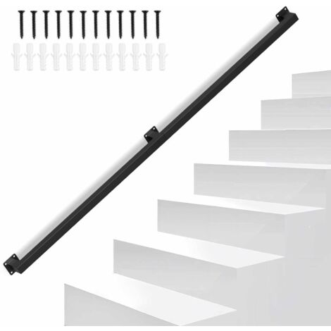 Jiubiaz Ringhiera per scale a muro Corrimano per scale nero Rivestimento per ringhiera Lunghezza 150 cm Realizzato in metallo Interno Esterno