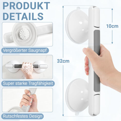 Jiubiaz Saugnapf-Duschgriff, Wand-Haltegriff mit Saugnapf für Badezimmer/WC, Badezimmer-Sicherheitsgriff, Saugnapf-Griff für Kinder und Senioren/32 cm