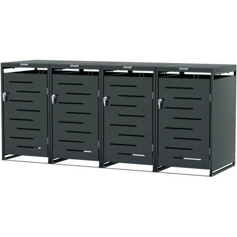 Jiubiaz Set 4 armadi copri bidone rifiuti acciaio inox per bidoni 120L e 240L, mobile da giardino resistente alle intemperie