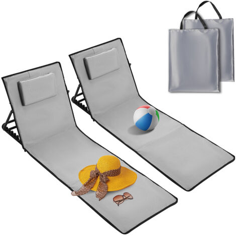 Jiubiaz Set di 2 tappetini da spiaggia 145 x 47 cm sdraio imbottita con schienale pieghevole stuoia da spiaggia trasportabile per esterni Grigio scuro