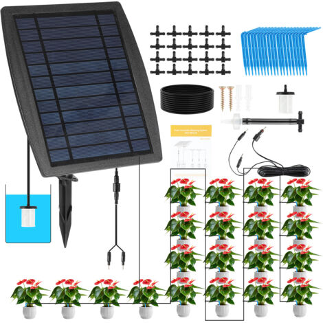Jiubiaz Sistema di irrigazione solare automatico per piante, kit di irrigazione a goccia senza rubinetto per un massimo di 20 piante