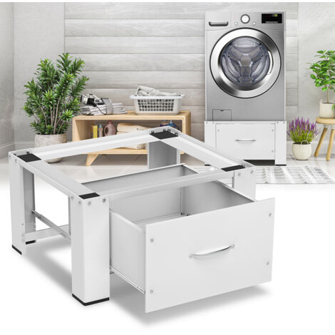 Jiubiaz Soporte para lavadora con cajón blanco – Base para lavadora – 62,5x54,5x32,5 cm – Acero