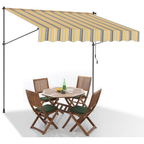 Jiubiaz Store de balcon jaune et bleu, 400x120 cm, ajustable, protection UV, pour terrasse et jardin