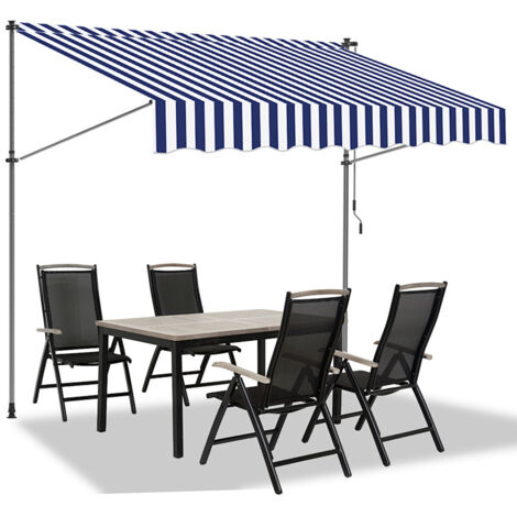 Jiubiaz Tenda da balcone blu e bianca, 300x120 cm, regolabile, protezione UV, per esterni