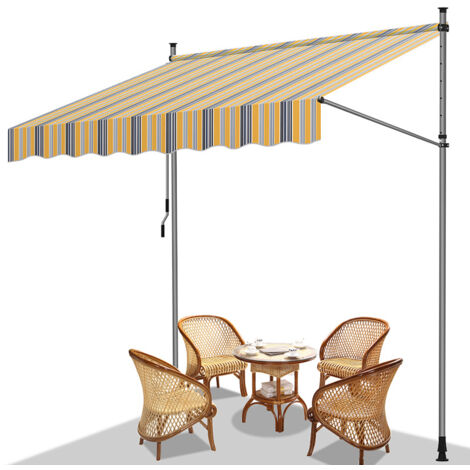 Jiubiaz Tenda da balcone gialla e blu, 300x120 cm, regolabile, protezione UV, per esterni