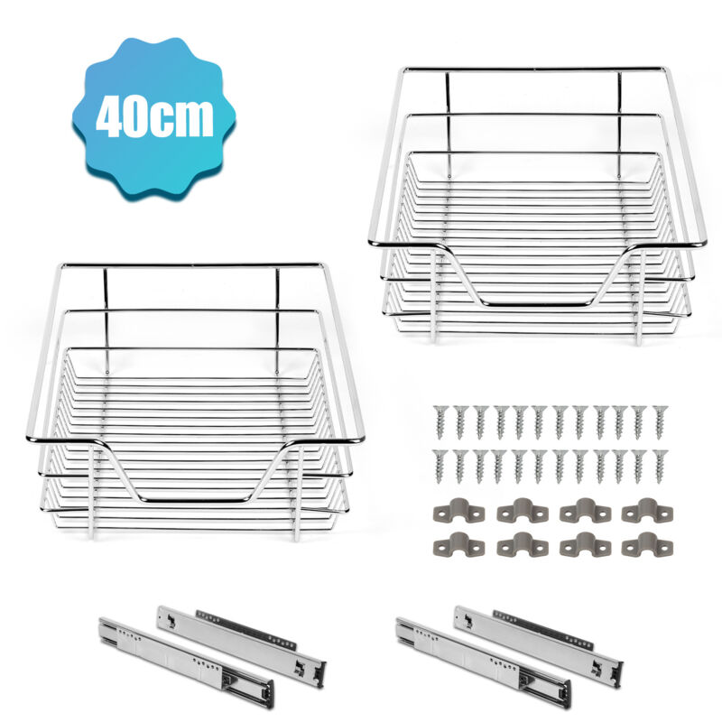 Jiubiaz 2X Tiroir de Cuisine Télescopique d’Armoire de Cuisine Tiroir télescopique Tiroir suspendu Tiroir Argent 40CM