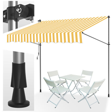 Jiubiaz Toldo de balcón amarillo y blanco, 350x120 cm, retráctil, protección UV, para terraza