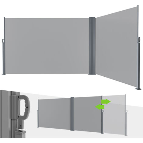 Jiubiaz Toldo lateral retráctil, biombo exterior doble 180 x 600 cm, pantalla de jardín, pantalla protectora, pantalla para balcón o terraza gris