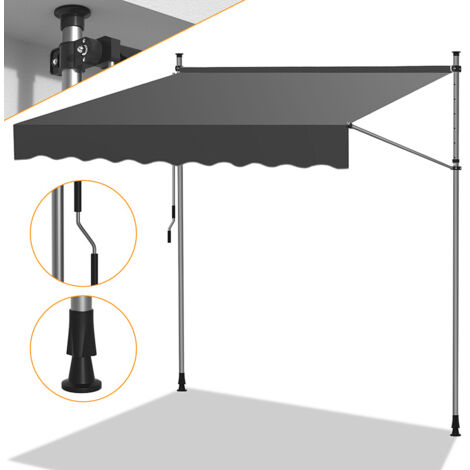 Jiubiaz Toldos de exterior con manivela ajustable en altura, protección UV 50+ para balcón y terraza sin perforación 200cm Gris