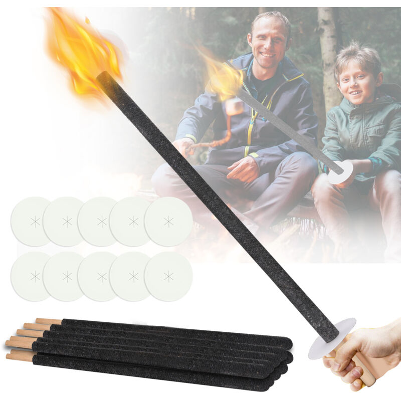 Jiubiaz Lot de 10 Torches en Cire 42cm, 45 min - Flambeaux de Jardin avec Pare-gouttes et Manche en Bois - Torches d'Extérieur pour Fête