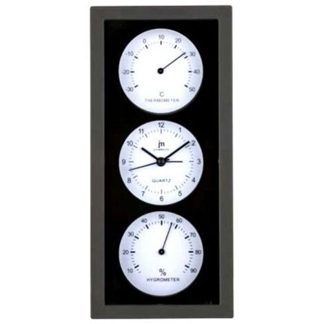 JM Orologio da Parete con Termometro e Igrometro Nero e Bianco