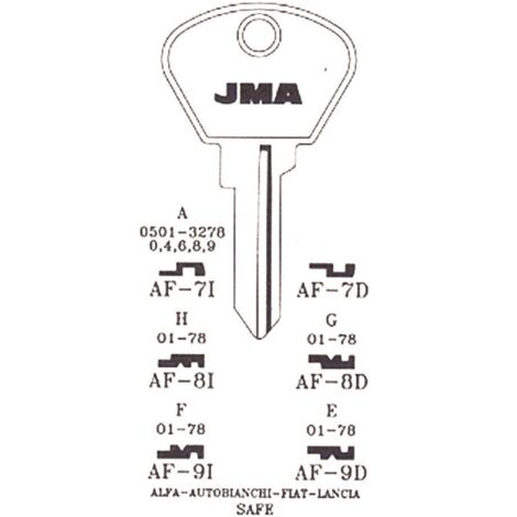 JMA llavin af-7i acero b automovil caja 50 , Llaves en Bruto JMA AF 7I acero Niquelado Perfil Automoción (Grupo B). - Llavín en bruto especialmente diseñado para la copia de llaves