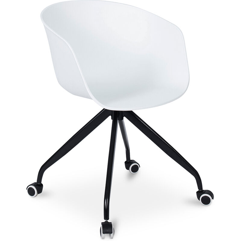 privatefloor - chaise de bureau avec accoudoirs - chaise de bureau avec roulettes - guy - joan blanc - métal, pp - blanc