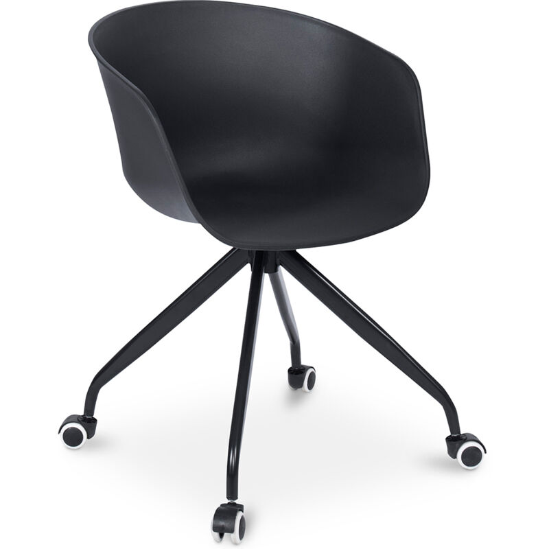 privatefloor - chaise de bureau avec accoudoirs - chaise de bureau avec roulettes - guy - joan noir - métal, pp - noir