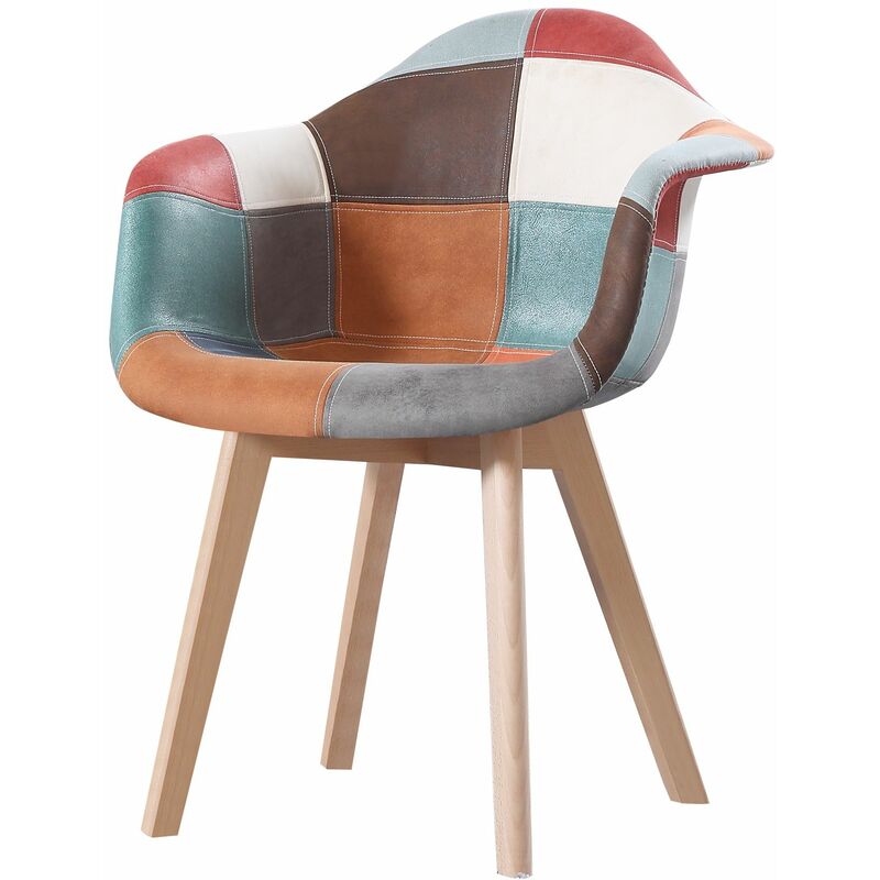 JOANE - 1 fauteuil scandinave - Tissu - Multicolore - pieds en bois massif design salle a manger salon - 62 x 62 x 82 cm