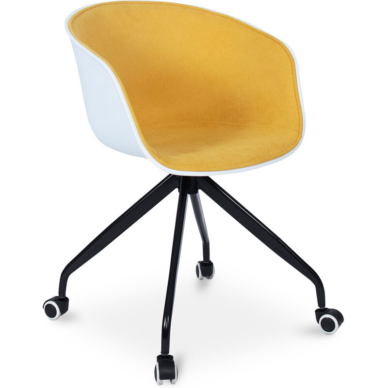 chaise de bureau avec accoudoirs - chaise de bureau à roulettes - noir et blanc - jodie jaune - métal, pp, tissu - jaune