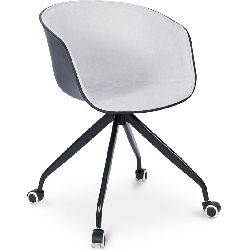 privatefloor - chaise de bureau tapissée avec accoudoirs - chaise de bureau à roulettes - noir et blanc - jodie gris clair - pp, tissu - gris clair