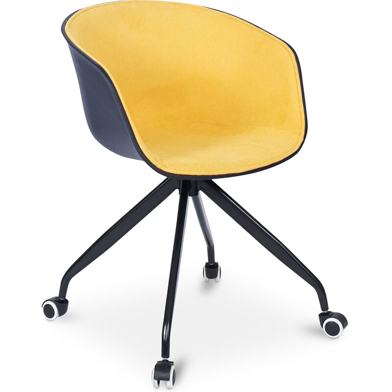 privatefloor - chaise de bureau tapissée avec accoudoirs - chaise de bureau à roulettes - noir et blanc - jodie jaune - pp, tissu - jaune