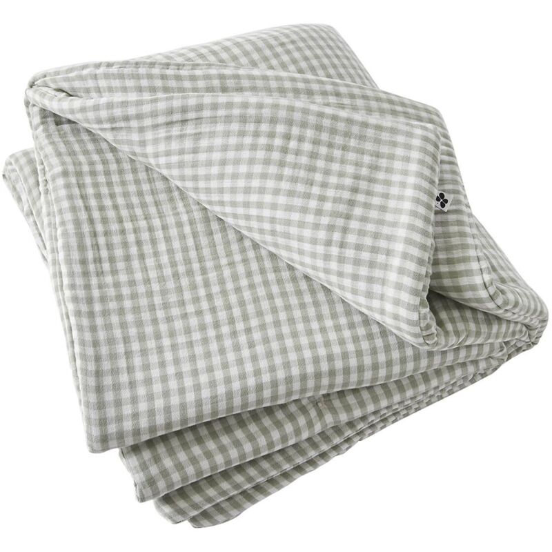 Altobuy - joel - Chemin de Lit 90x200cm Gaze de Coton Vichy Coloris Eucalyptus