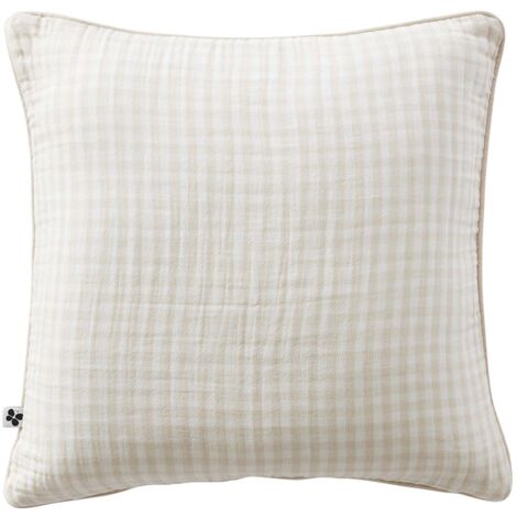 JOEL - Coussin Déhoussable 45x45cm Gaze de Coton Vichy Coloris Pampa