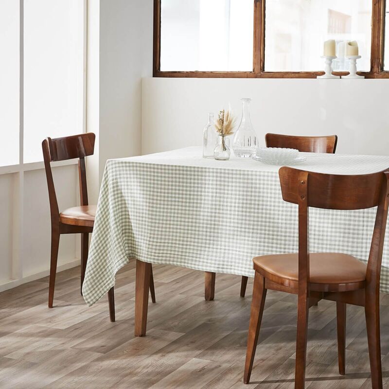 Altobuy - joel - Nappe Rectangulaire 150x350cm Gaze de Coton Vichy Coloris Eucalyptus