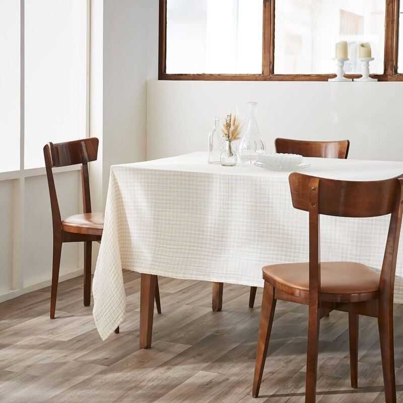 Altobuy - joel - Nappe Rectangulaire 150x350cm Gaze de Coton Vichy Coloris Pampa