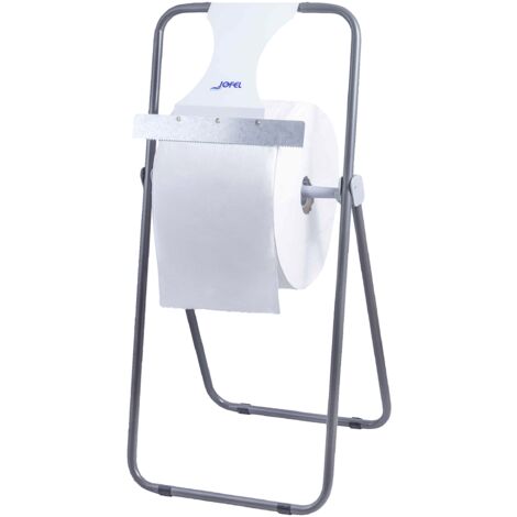 Jofel - Portarotolo pieghevole da pavimento, distributore di carta industriale con taglio frontale, Heavy Duty, tubo in acciaio da 20 mm, accetta rotoli fino a 500 m, AD30010