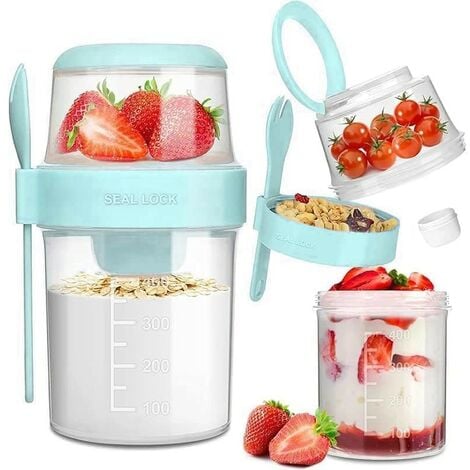 KINSI Joghurtbecher – 310 ml + 560 ml – 2-in-1-Müslibecher, Gabel – Weiß