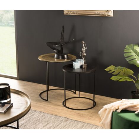 JOHAN - Set de 2 tables d'appoint gigognes rondes aluminium doré