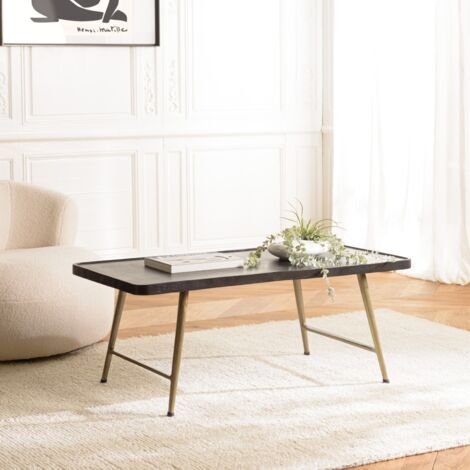 JOHAN - Table basse rect. en aluminium plateau noir pieds dorés