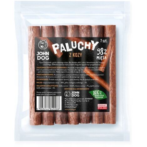 John Dog  Friandises - Bâtonnets Premium 98% viande  Paquet de 7 - Bâtonnets de chèvre - 7 pièces.